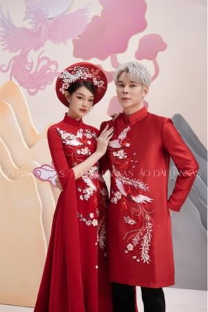 Cặp áo dài cưới thêu đính kết cao cấp