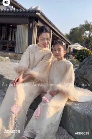 Áo dài mẹ trắng kem tay long vũ