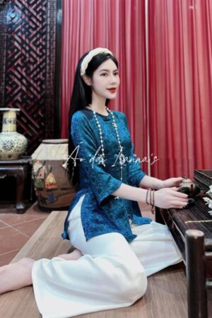 ABB cao cấp xanh cổ tròn thắt bím