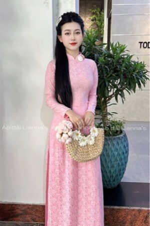 Áo dài truyền thống Hồng gấm lụa hoa cúc