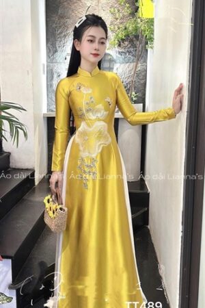 Áo dài thiết kế vàng gold theu sen kiotviet c733fc3eb0caf1bc11862b6934f3f00c