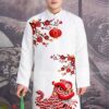 Áo dài nam gam trắng hoa tiet lân va hoa