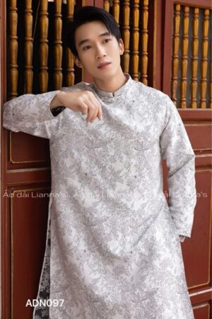 Áo dài nam gấm xám