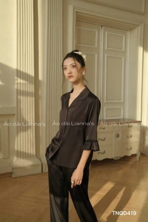 Set lụa tay ngắn quần dài tay bèo màu đen kiotviet cc03a25940817a869275de834e72d9e2