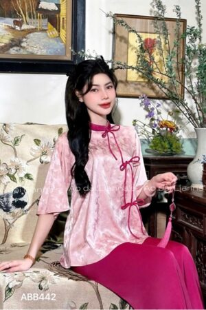 áo bà ba tơ Hồng thắt nơ