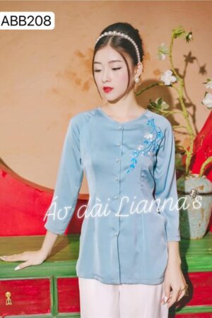 Áo bà bà xanh dương hoạ tiết thêu
