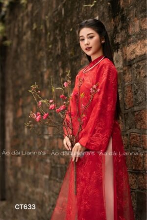 Áo dài đỏ họa tiết con lân kiotviet cf685c9f9898b60723eb17af616d68f6