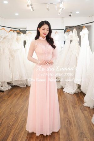 Set áo dài cưới thiết kế hồng