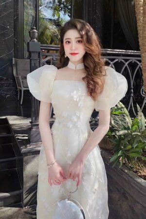 ADTK trắng kem tay bồng kết hoa