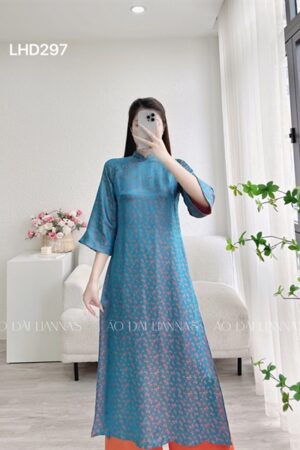 Áo dài lụa hà đông hoạ tiết chuồng chuồng cam kiotviet d44159da4980b4cf3170709514f31626