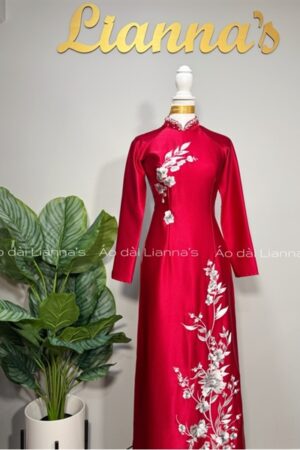 Áo dài thiết kế đỏ lua valentino thêu hoa kiotviet d4fe583480146be792f9e698f7ad0771