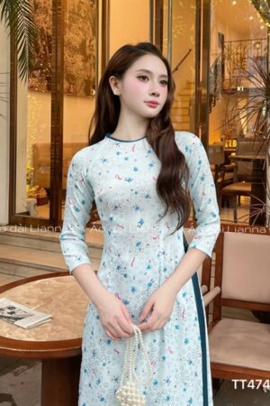 Áo dài hoa nhí quan váy xanh cổ vịt kiotviet d6edb6b83796fb9afb3325d884efe5b3