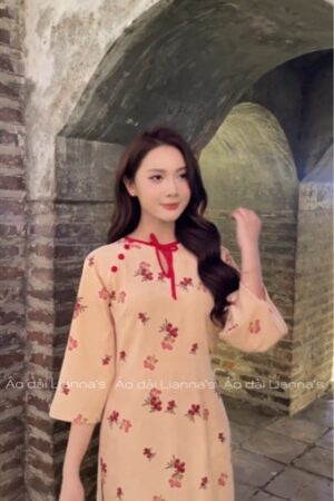 áo dài nhung hoa đỏ cổ tròn kiotviet d921e90bf6e1580c18a4d22a757da526