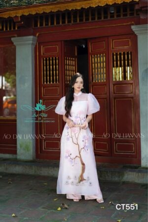 Áo dài cách tan Hồng tay phồng