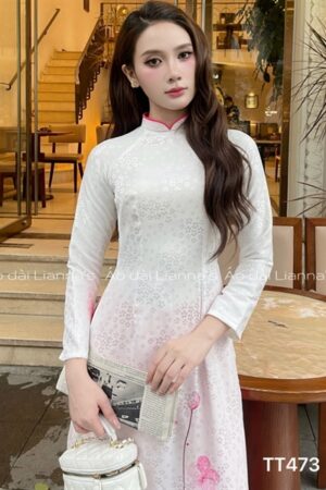 Áo dài trắng hoa sen Hồng in chân tà kiotviet db761b06e4e54f3d439f0e98d88b4651