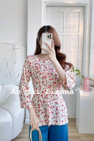 Ao Ba ba hoa nhi do quan xanh blue