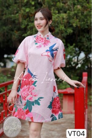 Váy tết hồng in