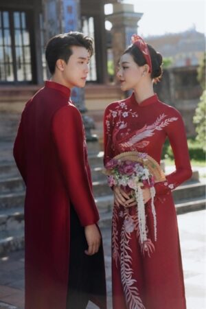 Áo dài cưoi truyền thống đỏ thêu rồng phương kiotviet e543426a638a28841a0c57c96a7a57db