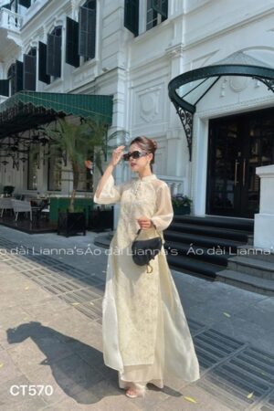 Áo dài cách tan hoa Hồng màu kem tay voan thắt nơ kiotviet e6762e591f36d4ac1d1fa1117f7b3886