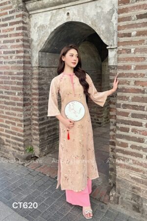 Áo dài nhung hoa vien Hồng cổ tròn kiotviet e731b3fdecf69a04f69b687b4b02fa32