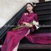 Áo dài lụa tằm hoa đào tím Cẩm