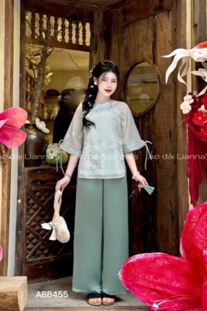 Set bà ba xanh Ngọc thêu kết nơ