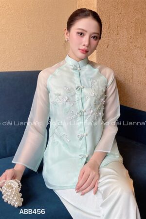 Áo bà ba xanh mint đình kết khuy gài