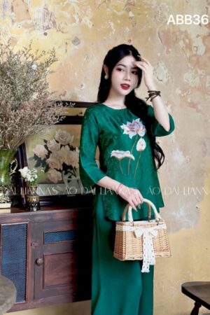 Set bà ba cao cấp lụa hà đông thêu sen mau xanh lá kiotviet ece724cae679fc05aaca3060ea42bcaf