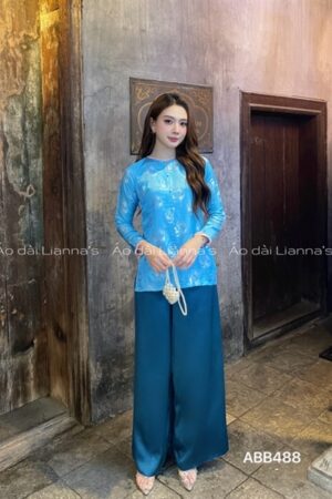 Áo bà ba nha xá xanh hoa