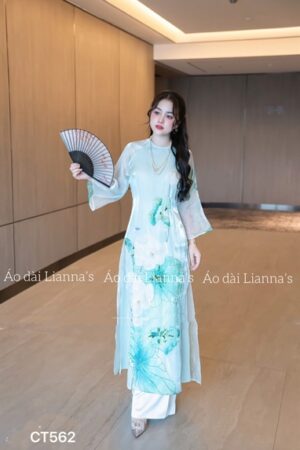Áo dài cách tan hoa sen tong xanh kiotviet ef6d6379f53f3e0d1b8da826ee8b7849