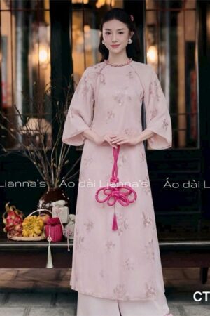 Áo dài cách Tân Hồng cổ tròn thắt bím kiotviet f1c886772d6d268a857d648959d77381