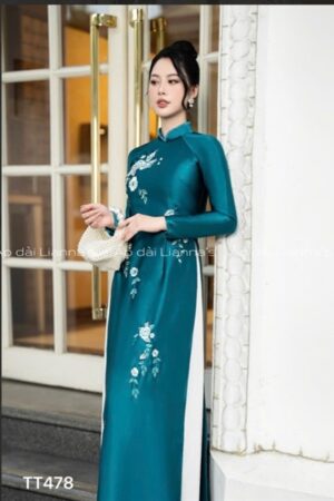 Áo dài xanh valentino theu va đính kết kiotviet f6f531db29b594cf1954b93a3a1dbb1f
