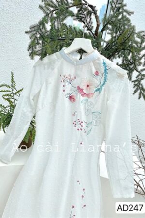 Tuyết hoa trắng bi nổi hoa thêu