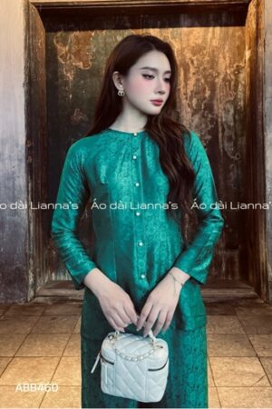 set bà ba lụa hà đông xanh lá