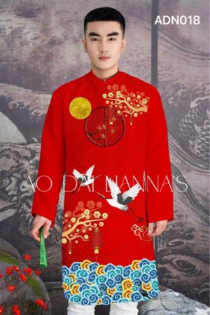 Áo dài nam đỏ tết _gấm cặp
