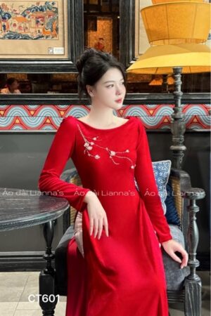 Áo dài nhung đỏ cổ thuyền kết hoa kiotviet ffc7c4fbea9726d8393b3dbba4c642ef