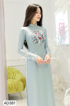 AD lụa Xanh dương đính kết