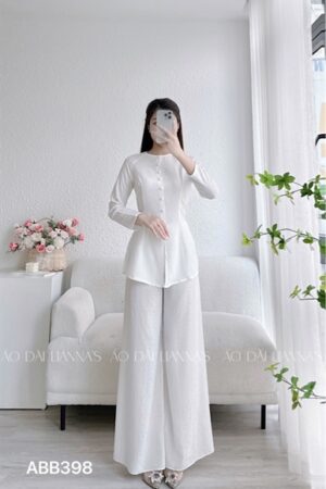 Set bà ba gấm tơ trắng quần gấm