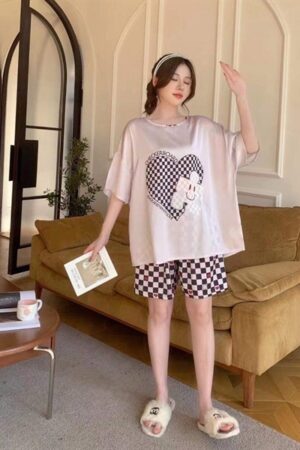 Set đùi cổ tròn tim tím