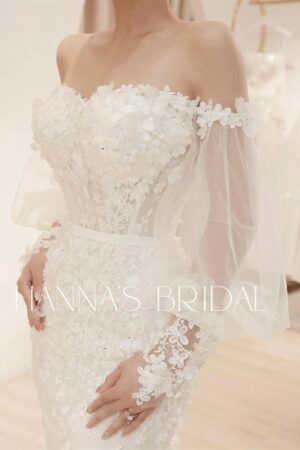 Váy cưới đuôi cá kết hoa full cao cấp