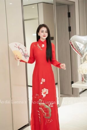 Áo dài đỏ thêu hoa sen kiotviet 0e2f77e3c12641dc06957ff888b37b0d