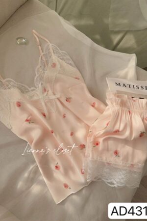 Set lụa 2 day đào hồng nền hồng