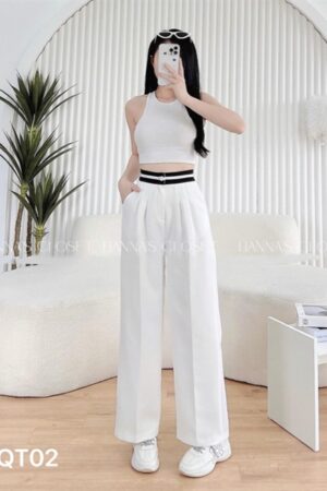 Quần tay trắng lưng viền đen