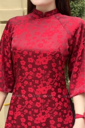 Áo dài tơ hoa mai đỏ đô _form suông kiotviet 255ae3e27911c5e845380b4b520bbf2c