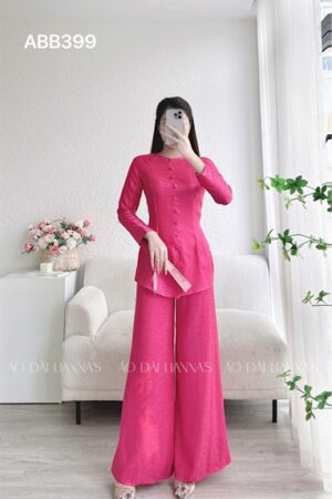 Set bà ba gấm tơ hồng sen quần gấm