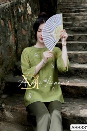 Set bà ba xanh cốm hoa thêu