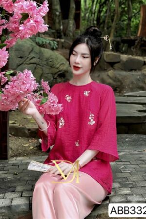 Set bà ba Hồng sen hoa thêu