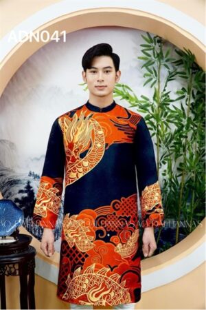 Áo dài nam rồng quanh áo đỏ & đen _gấm kiotviet 3715b85c82062ab17b6cc6e081a9854d