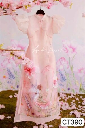 Áo dài ct hoa nổi tay bồng hồng nhẹ kiotviet 373bf845e22133716e759387ad7cdc39