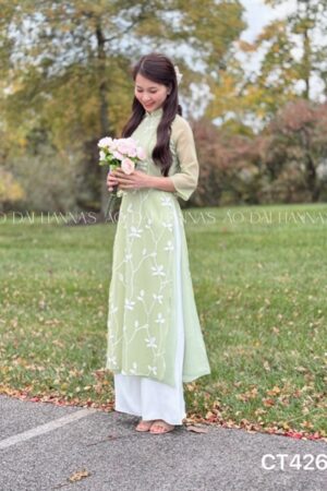 Áo dai suông hoa lá thêu tông màu xanh cốm kiotviet 375b3b2f25f7d3def9caff4e19000e35